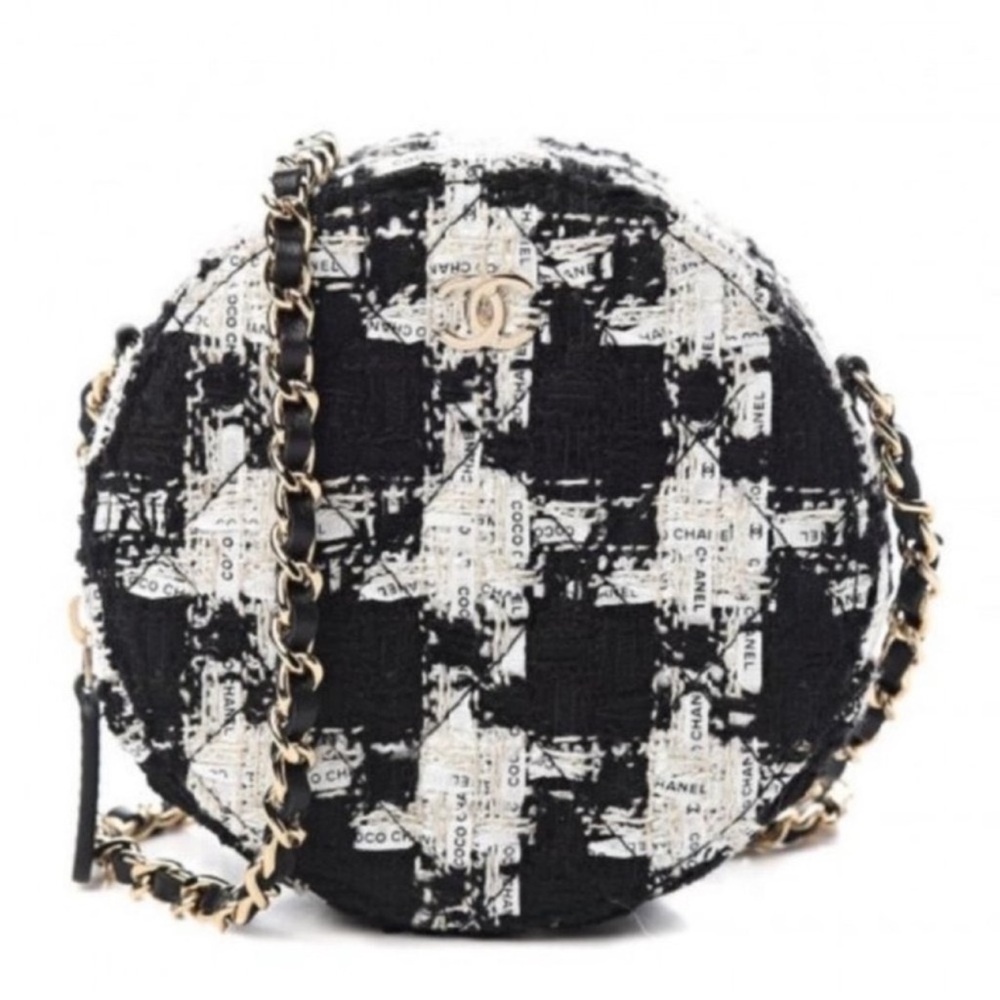 CHANEL | Clutch | Tweed Round Clutch with Gold & Black Leather Chain - Picture 1 of 10